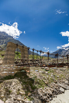 Chenab bridge in chhatru valley is a steel hanging bridge located midway in gramphu-batal-kaza road in chhatru, lahaul, himachal pradesh india