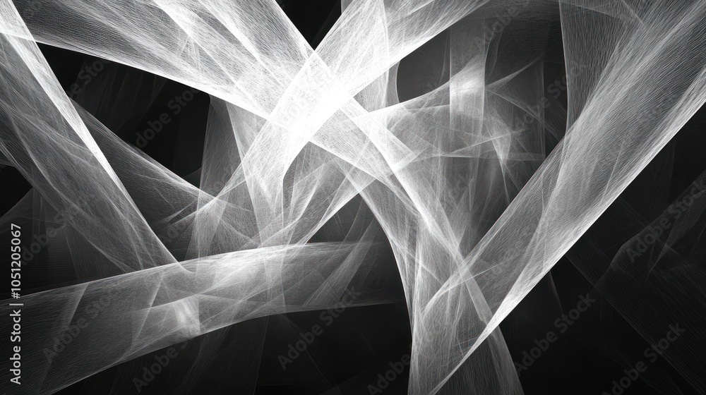 Poster abstract geometry filled with flowing white lines creates a sense of movement within a deep, monochr