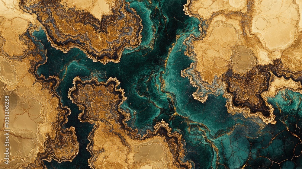Aufkleber abstract fractal pattern in rich gold and emerald, showcasing a luxurious and elegant visual perfect