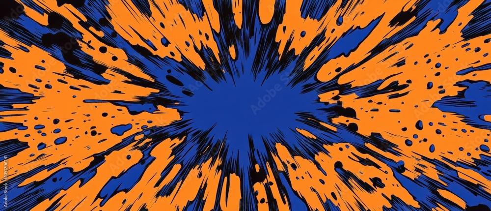 Poster explosive abstract pattern with vibrant orange and blue colors, creating a dynamic and energetic vis