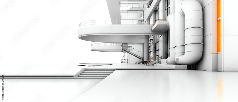 Poster innovative architectural design a detailed engineering blueprint of a high-tech factory featuring mo