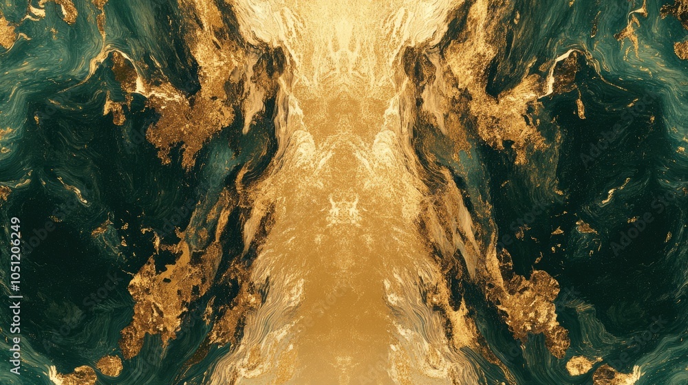 Aufkleber abstract fractal pattern in rich gold and emerald, showcasing a luxurious and elegant visual perfect