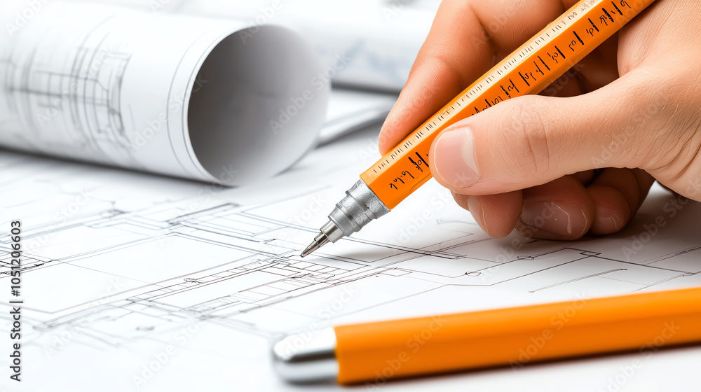 Poster engineer and architect collaborate on innovative blueprint design for future construction projects