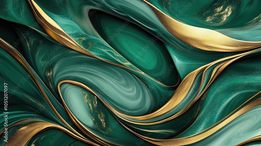 Poster a luxurious fractal pattern in emerald and gold, creating an abstract design that symbolizes eleganc