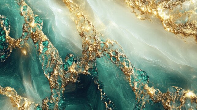 A luxurious abstract fractal pattern in shades of gold and emerald, creating a sophisticated and elegant visual
