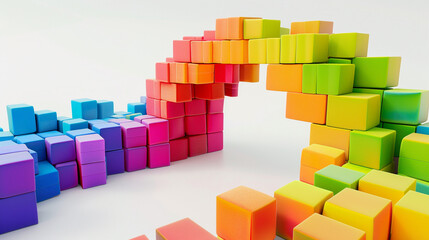 Obraz premium Colorful Building Blocks Forming an Archway Design. A vibrant arrangement of building blocks creates an archway, showcasing a spectrum of bright colors and geometric shapes.