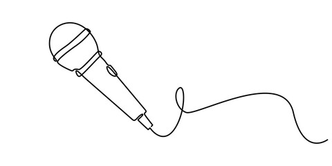 one line drawing wired microphone vector illustration minimalist design, wired microphone continuous line art drawing, Continuous Line Drawing of Vector wired microphone icon thin line for web