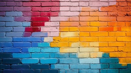 Fototapeta premium A single, colorful painting brightens a grey brick wall, turning a mundane alley into a canvas of vibrant art. bright mural, urban art transformation