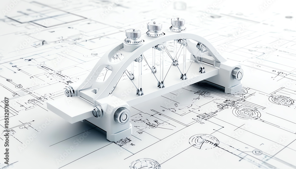 Poster detailed industrial blueprint of a bridge comprehensive engineering design and technical specificati
