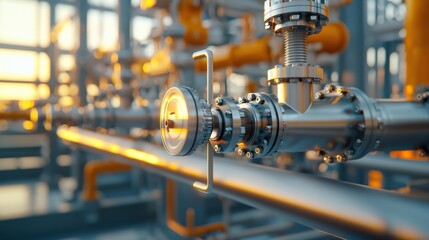 Fototapeta premium Precision Engineering in an Oil Refinery: Detail of Interconnected Valves, Pipes, Bolts, and Seals