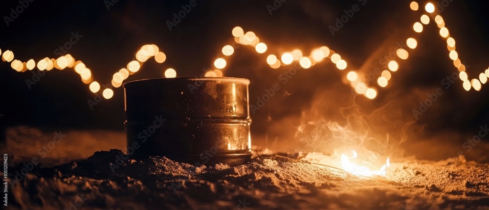 Poster a glowing metal canister with an abstract light pattern in the background, creating a mesmerizing at