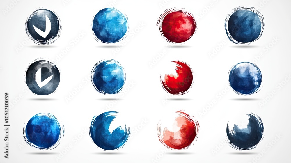 Poster minimalist set of group icons in blue and grey on white background, featuring clean lines and simple shapes.