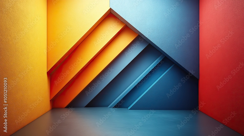 Fototapete minimalistic arrow-shaped background in vibrant colors with clean lines and ample copy space on whit