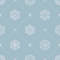 blue winter repetitive background with dots and snowflakes. vector seamless pattern. fabric swatch. wrapping paper. continuous design template for home decor, textile, greeting card, flyer