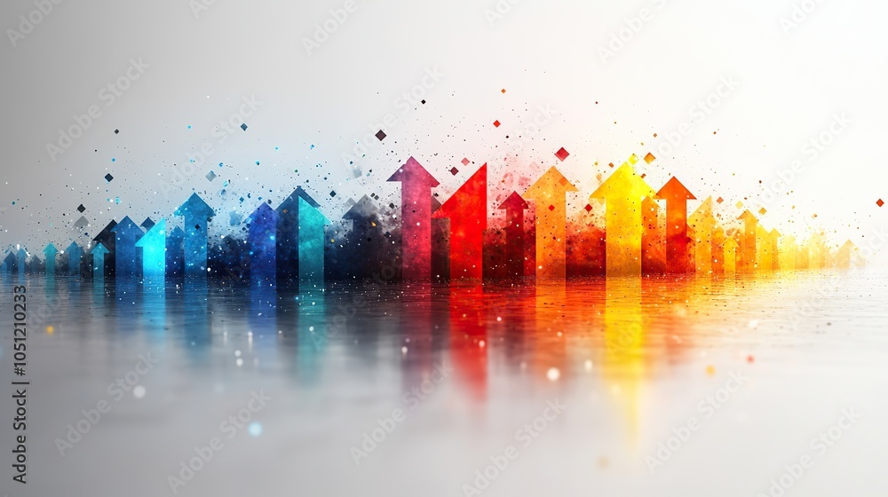 Poster minimalistic design featuring colorful arrows, with ample space for text and clean, modern look.