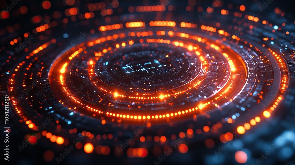 Poster modern circular design featuring glowing technology lines, representing innovation.stock photo