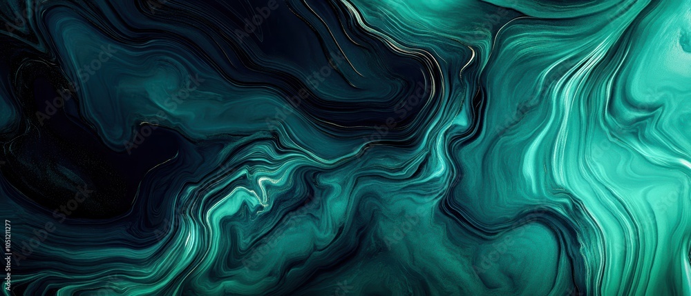 Poster abstract dark teal and black fluid background with smooth swirls and lines creating a modern artisti