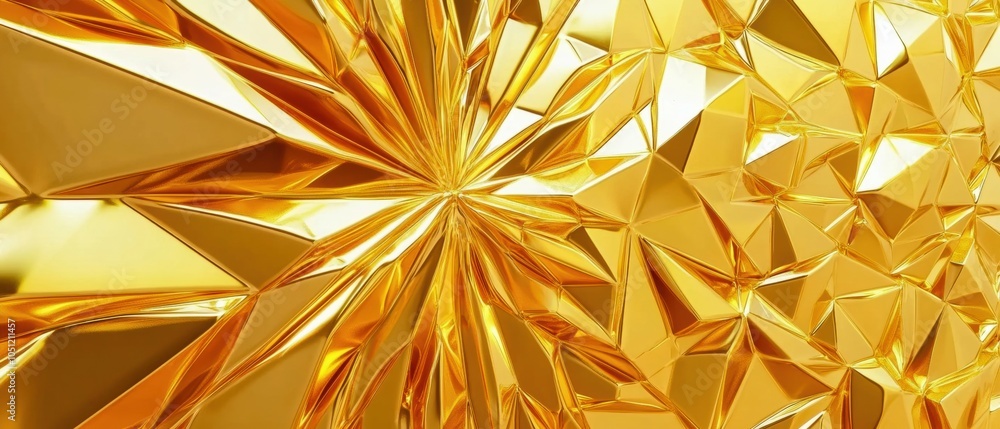 Poster abstract golden texture with sharp facets and reflective surfaces creating an eye-catching design.