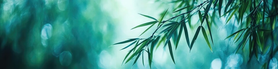 Fototapeta premium Bamboo forest panorama, green bamboo background, close-up of bamboo shoots