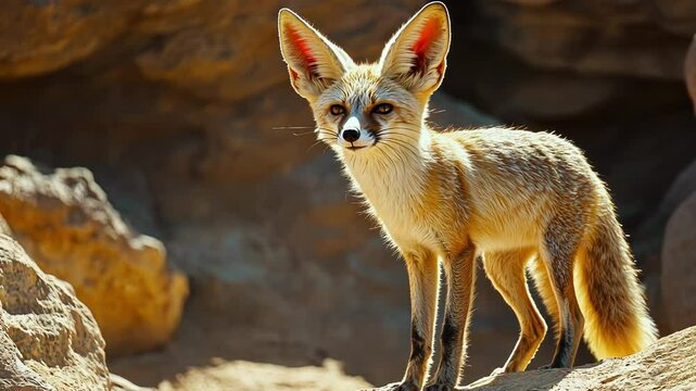 Alert Fennec Fox in Desert Habitat