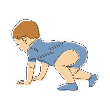 recommend clip art: Cute Newborn Baby Cartoon Character Crawling in Line Art Doodle Design