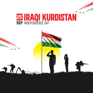Happy Independence Day! Iraqi Kurdistan with the Iraqi Kurdistan flag and the Iraqi Kurdistan Army and soldier salute of their flag illustration design.
