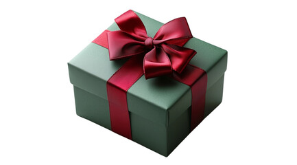 Obraz premium Dark green gift box with red bow, created with Generative AI technology, PNG