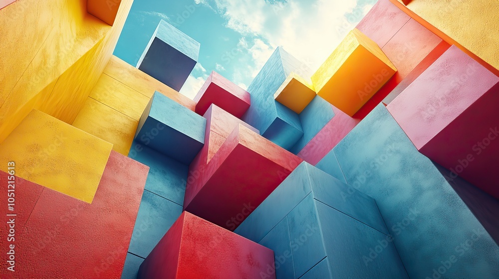 Aufkleber pastel-colored abstract design featuring floating triangles and squares in playful composition.image