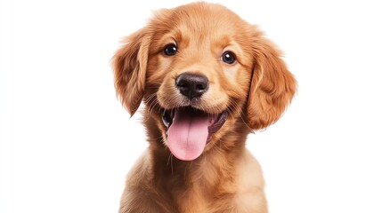 Obraz premium Adorable golden retriever puppy with a happy expression, showcasing its playful and friendly personality. Perfect for pet lovers.