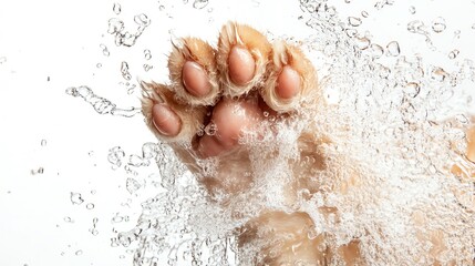 Fototapeta premium Animal paw splashing water on a white isolated background.