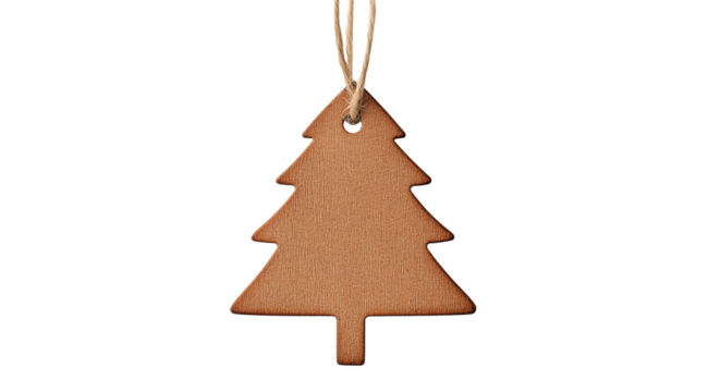 Craft gift tag in the shape of a Christmas tree, created with Generative AI technology, PNG