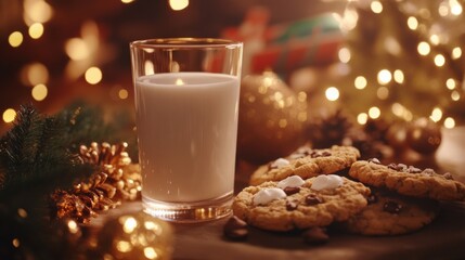 Festive Scene with Cookies and Milk on a Table