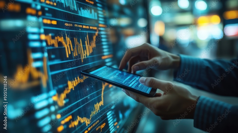 Aufkleber a person is using a tablet to look at a stock market graph. generative ai