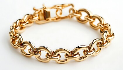 A gold chain bracelet featuring interlocking links and a secure clasp.