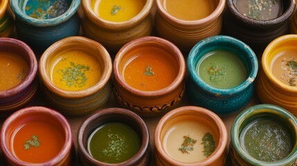 Vibrant Soups in Handmade Ceramic Bowls