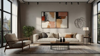 Mock up of a modern contemporary living room with blank walls