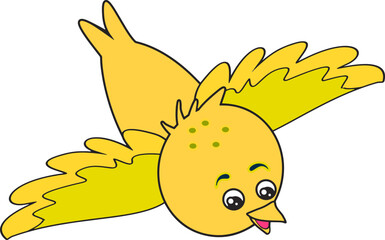 Flying yellow cartoon bird.eps