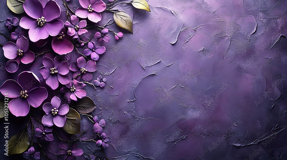 Poster purple background with lace-like floral patterns on one side, adding an elegant touch.image