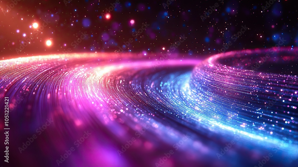 Poster purple-blue abstract background with radial lines depicting dat flow or an optical fiber explosion.