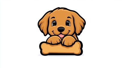 Obraz premium Cute Cartoon Golden Retriever Puppy Holding a Bone