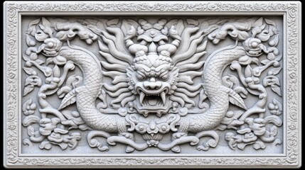 Stone Carving of Dragon with Intricate Detail   Asian Temple Art