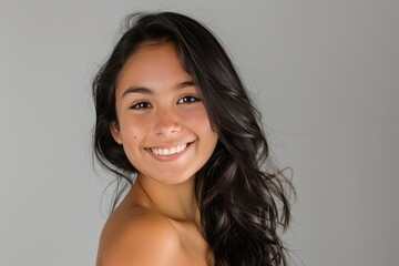 Fototapeta premium Studio Portrait of Young Attractive Hispanic Woman Smiling.
