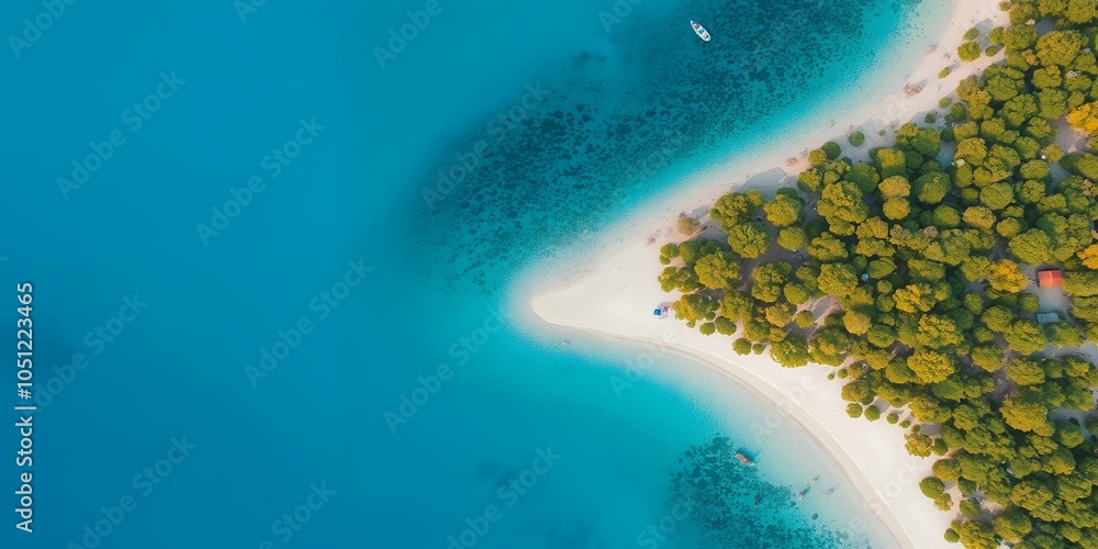 Wall mural Aerial view of a small, tropical island with turquoise water.