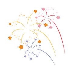 Fototapeta premium Sparkling firecracker explosion, vector cartoon bursting fireworks with colorful stars and sparks, festive background