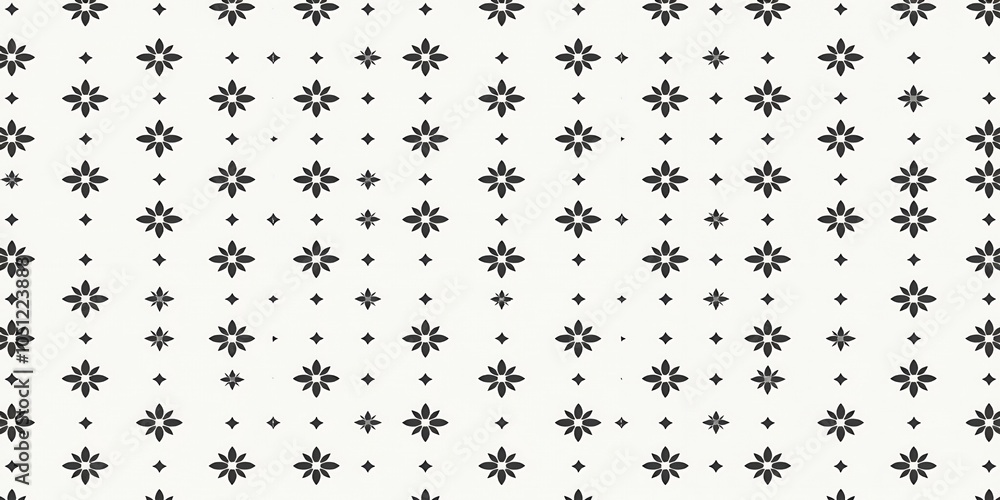 Wall mural Simple black and white floral pattern background.