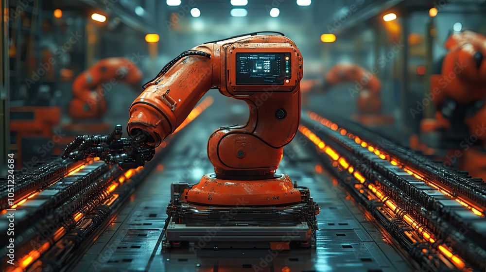 Leinwandbilder robotic arm and factory automation concept illustrate technological advancements in electronics.illu