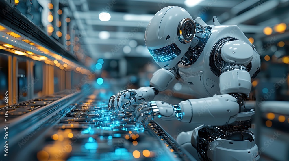 Poster robotic utopi is envisioned with advanced AI and automation.illustration