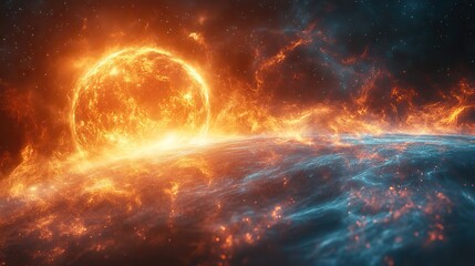 Obraz premium scientific electromagnetic fields surrounding Earth and the sun.illustration