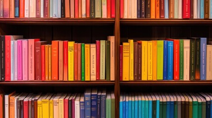 Fototapeta premium Colorful Bookshelf with Many Books