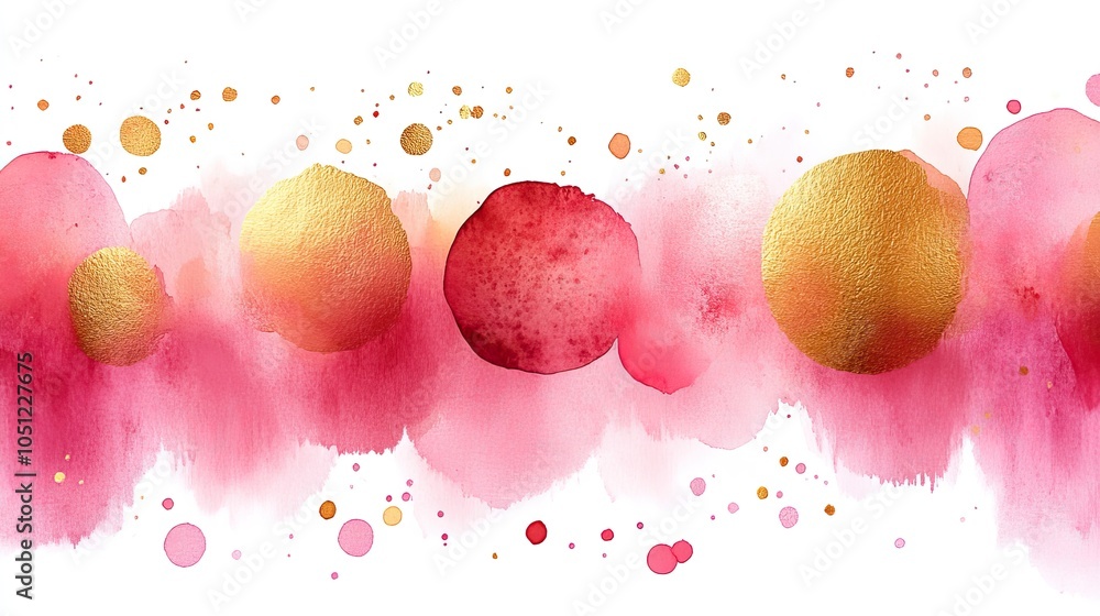 Aufkleber seamless pattern of pink and gold dots on white background, using pastel colors and delicate brush s